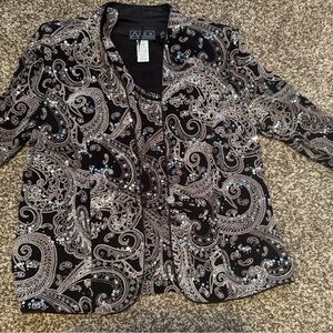 Alex Evenings Black and Silver Paisley Blazer